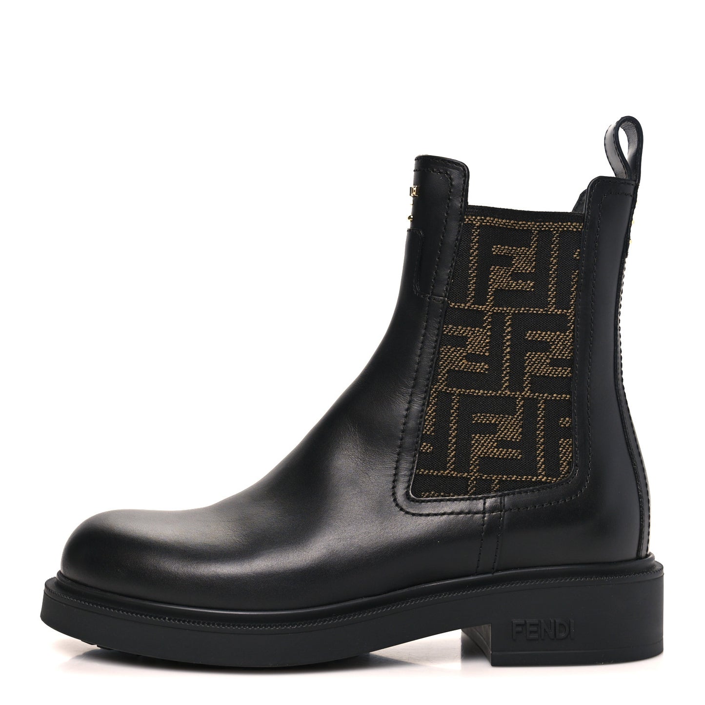 Vitello Fabric Jacquard FF Filo Chelsea Boots 38 Black Tobacco