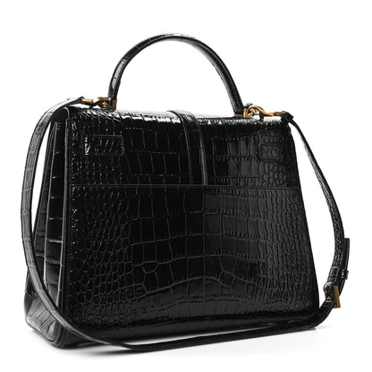 Saint Laurent Shiny Calfskin Crocodile Embossed Le Fermoir Top Handle Bag Black 3 of 10