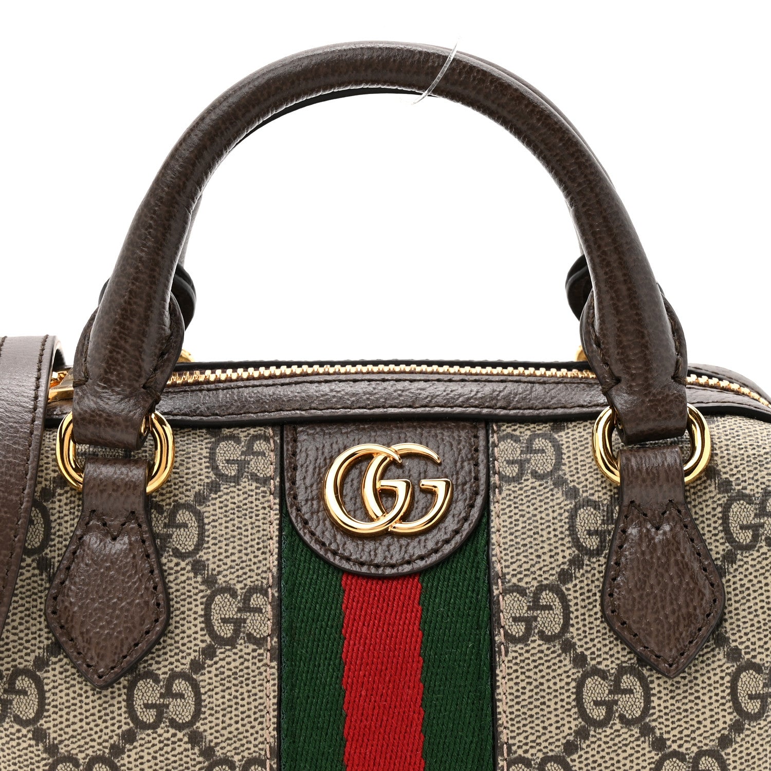 Gucci GG Supreme Monogram Textured Dollar Calfskin Web Super Mini Ophidia Top Handle Bowler Bag Beige Ebony New Acero 8 of 11