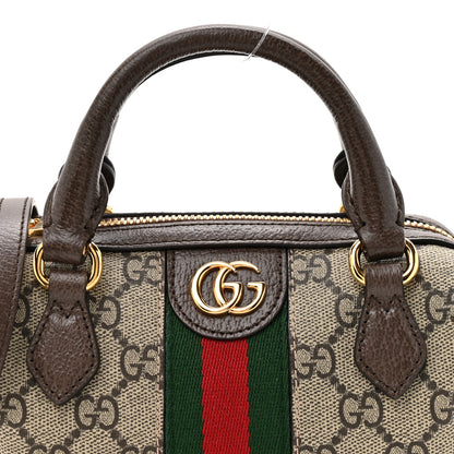 Gucci GG Supreme Monogram Textured Dollar Calfskin Web Super Mini Ophidia Top Handle Bowler Bag Beige Ebony New Acero 8 of 11