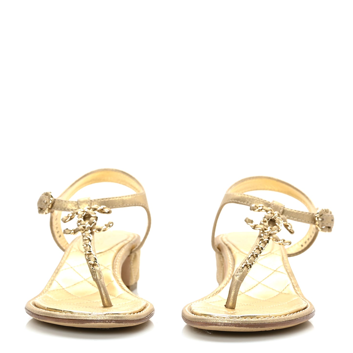 Metallic Lambskin Quilted Chain CC Thong Sandals 37.5 Gold