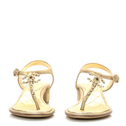 Chanel Metallic Lambskin Quilted Chain CC Thong Sandals 37.5 Gold 2 of 8