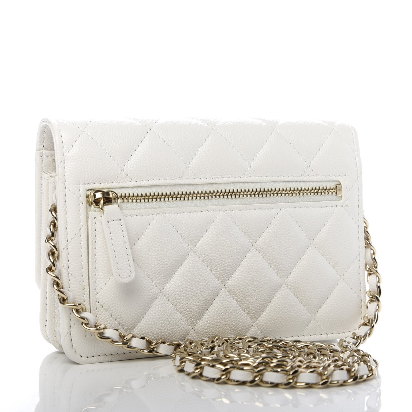 Caviar Quilted Mini Wallet On Chain WOC White