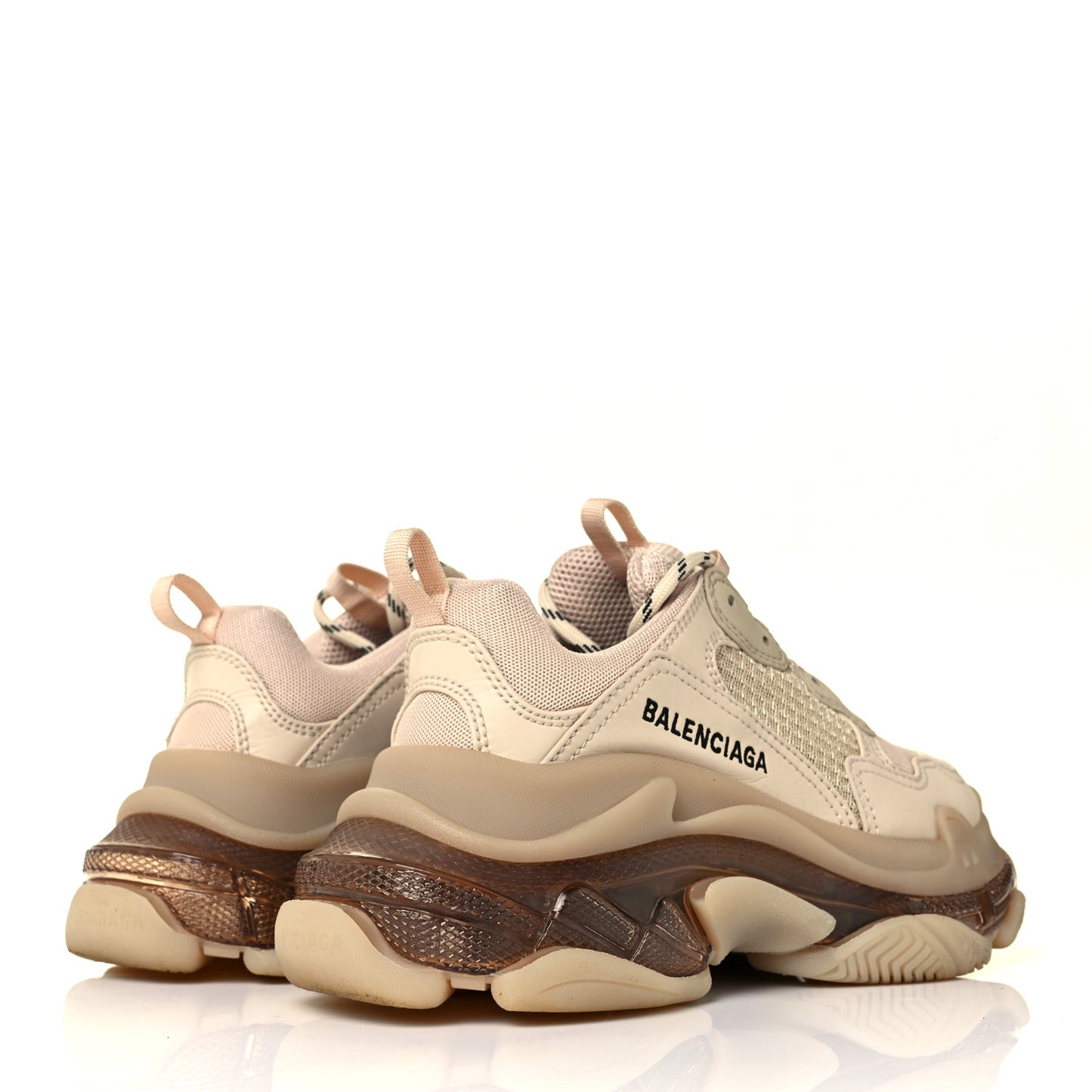 Fabric Mesh Clear Sole Womens Triple S Sneakers 37 Beige