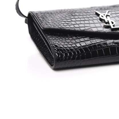 Saint Laurent Calfskin Crocodile Embossed Monogram Uptown Crossbody Black 8 of 10