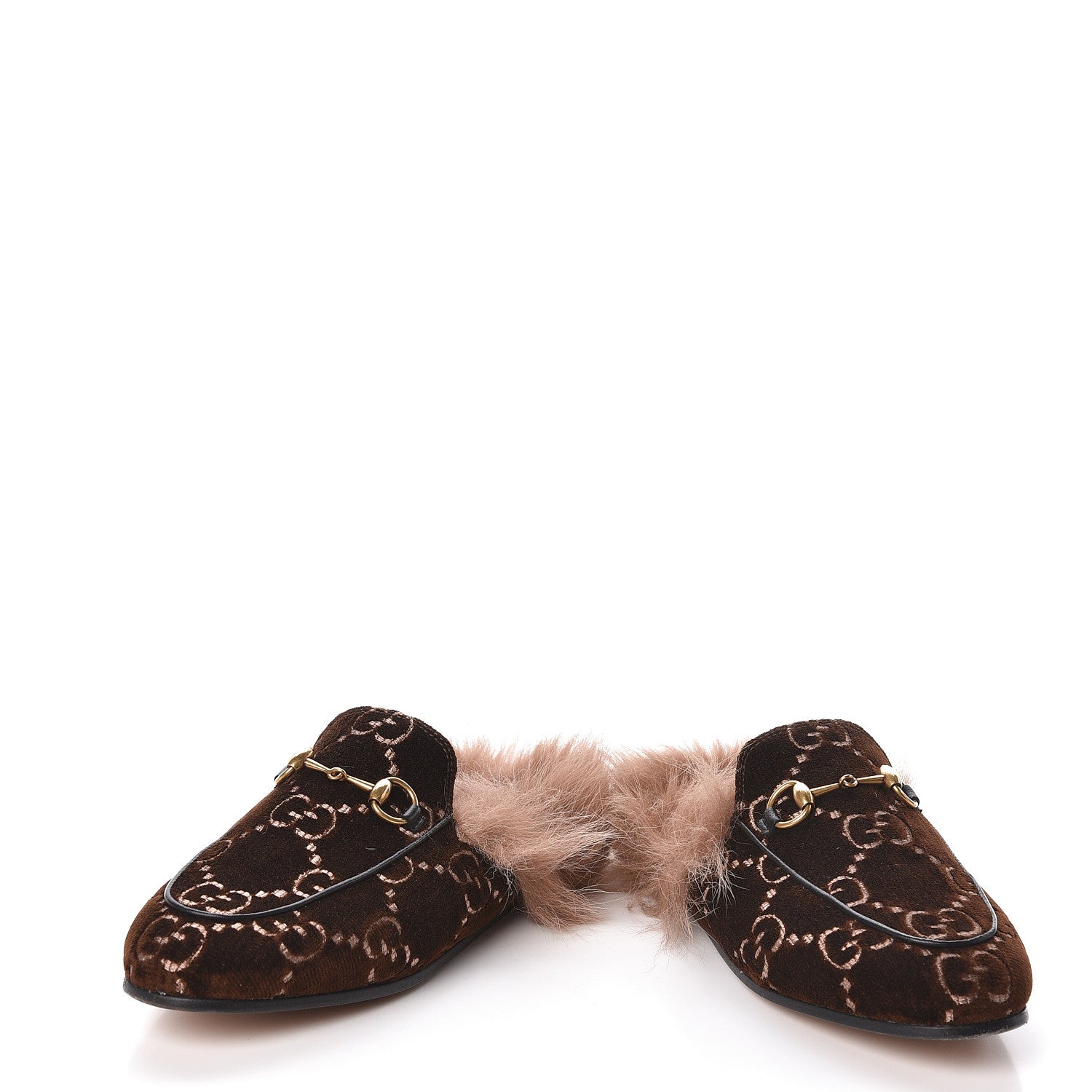 Gucci Velvet GG Monogram Fur Womens Princetown Slippers 35.5 Brown Black Natural 6 of 11