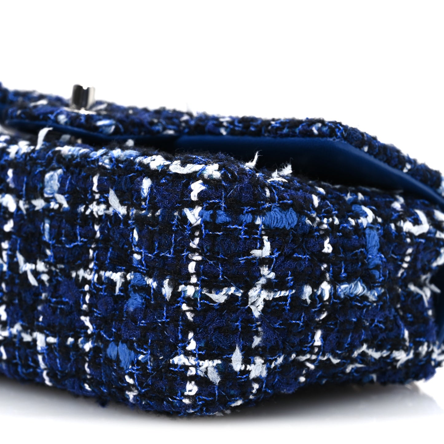 Tweed Quilted Mini Rectangular Flap Navy Blue Ecru
