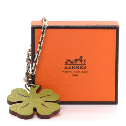 Hermes Chevre Mysore Lucky Clover Key Chain Bag Charm Vert Anis Orange 6 of 6