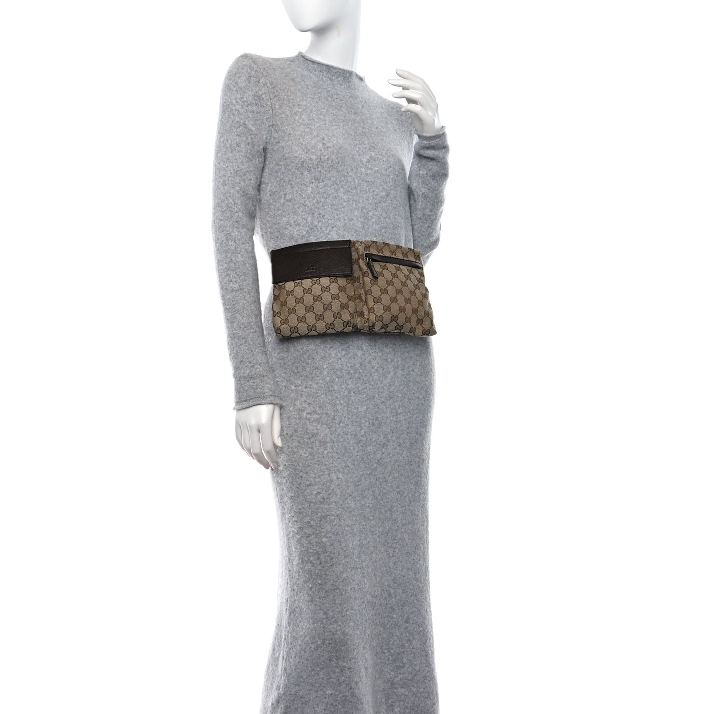 GG Monogram Web Double Pocket Belt Bag Dark Brown