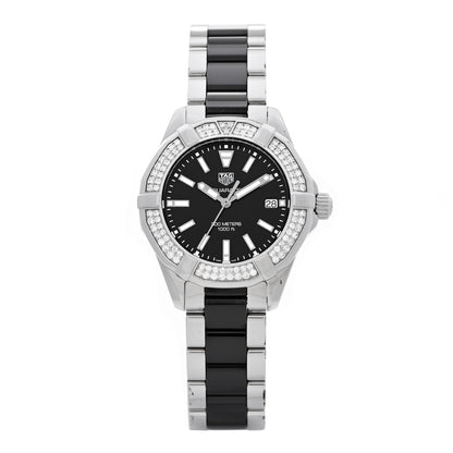 Tag Heuer Stainless Steel Diamond Bezel 35mm Aquaracer Quartz Watch Black WAY131E 1 of 4