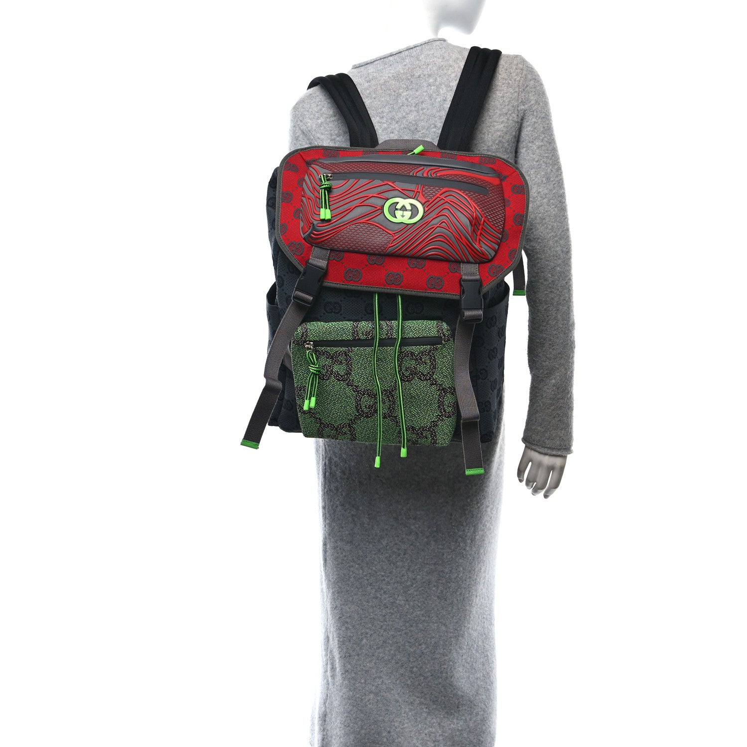 Gucci Jersey GG Monogram All Over Pan Sport Double Buckle Backpack Grey Green Multicolor 2 of 10