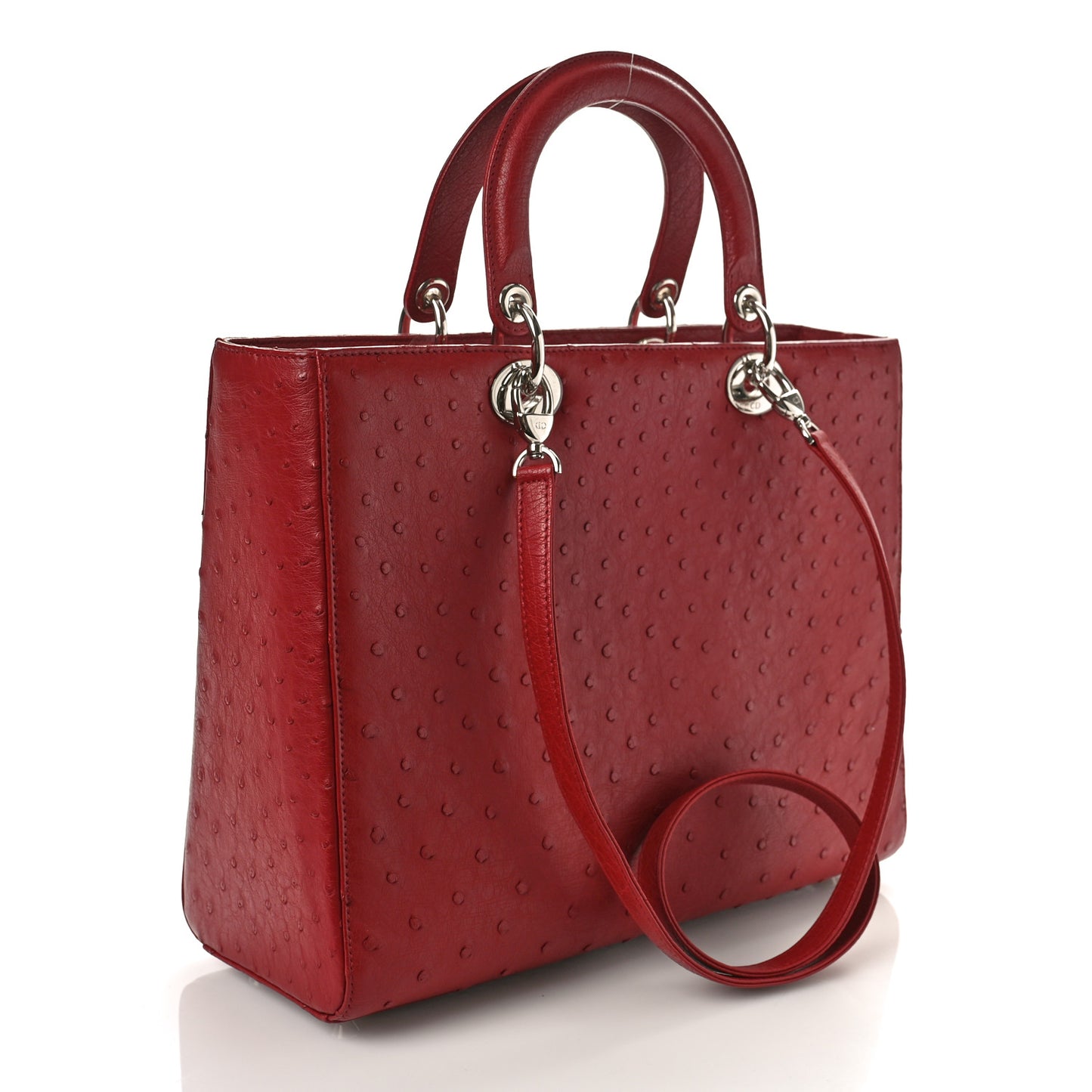Ostrich Large Lady Dior Dark Brick