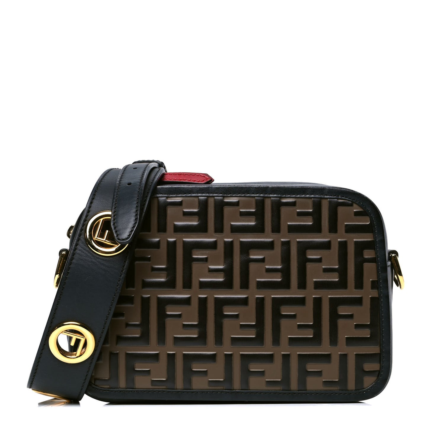 Vitello Century F is Fendi Bi-Color FF 1974 Embossed Camera Case Maya Black