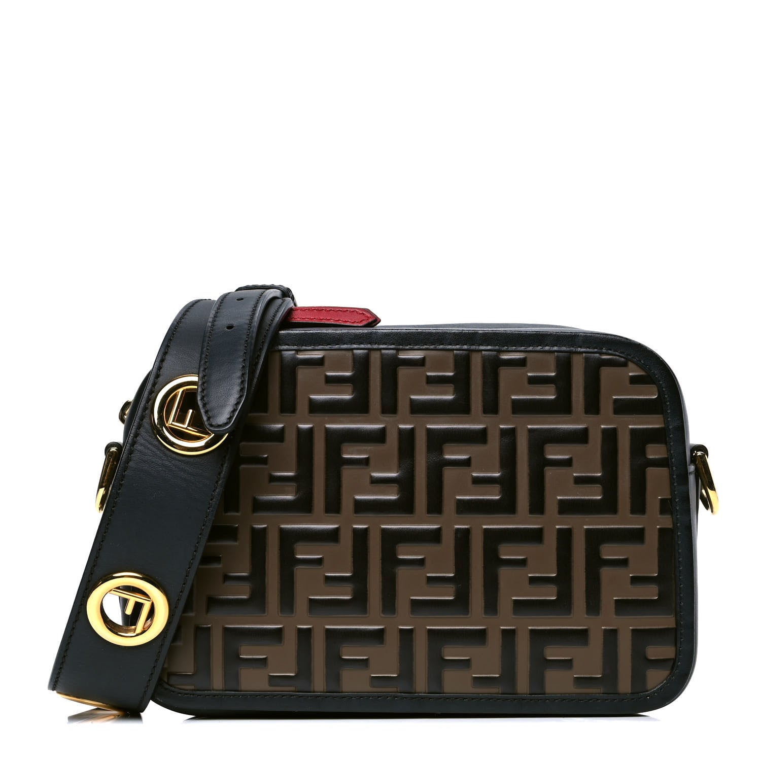 Fendi Vitello Century F is Fendi Bi-Color FF 1974 Embossed Camera Case Maya Black 1 of 4