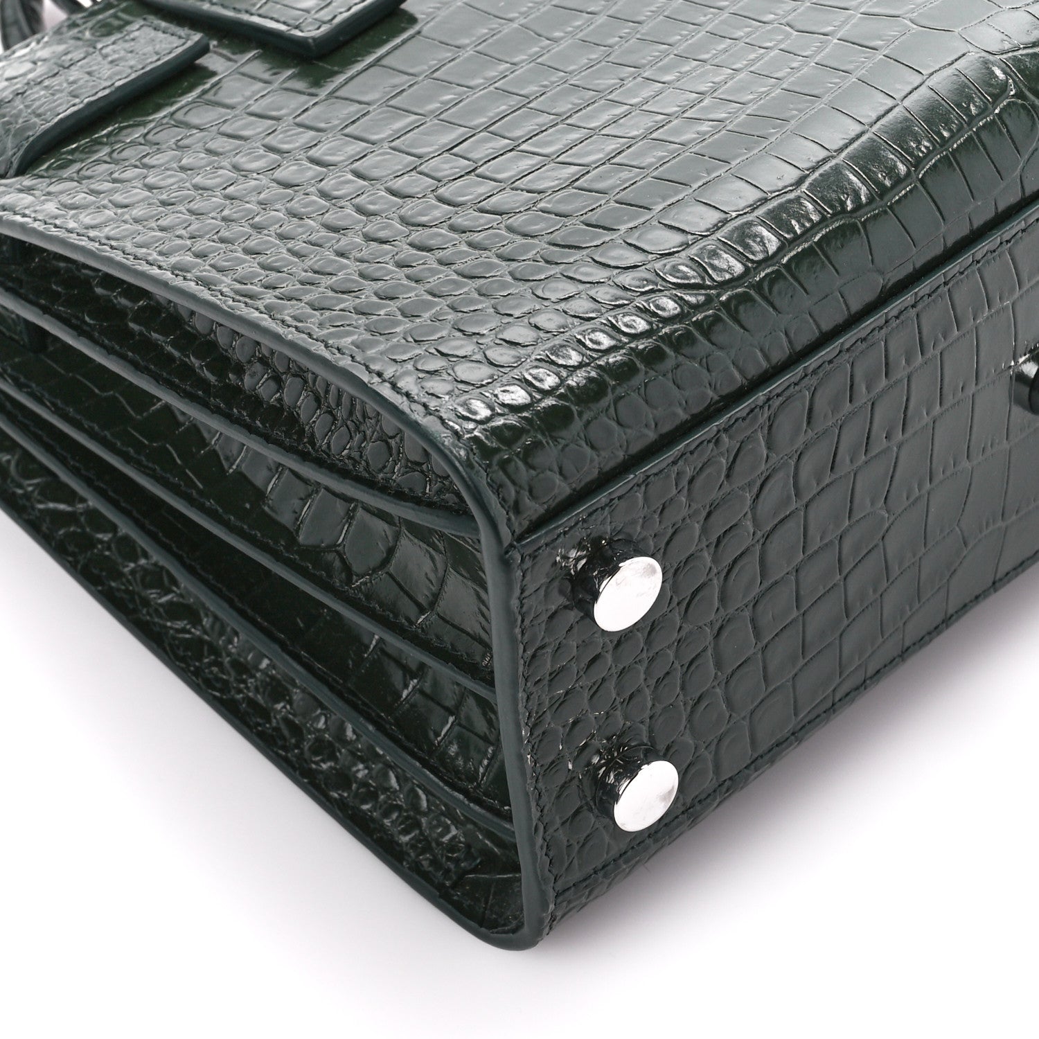 Saint Laurent Calfskin Crocodile Embossed Nano Sac De Jour Dark Green 10 of 12