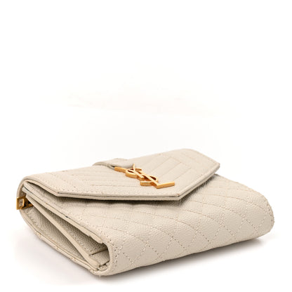 Saint Laurent Grain De Poudre Mixed Matelasse Triquilt Monogram Compact Tri Fold Wallet Blanc Vintage 4 of 9