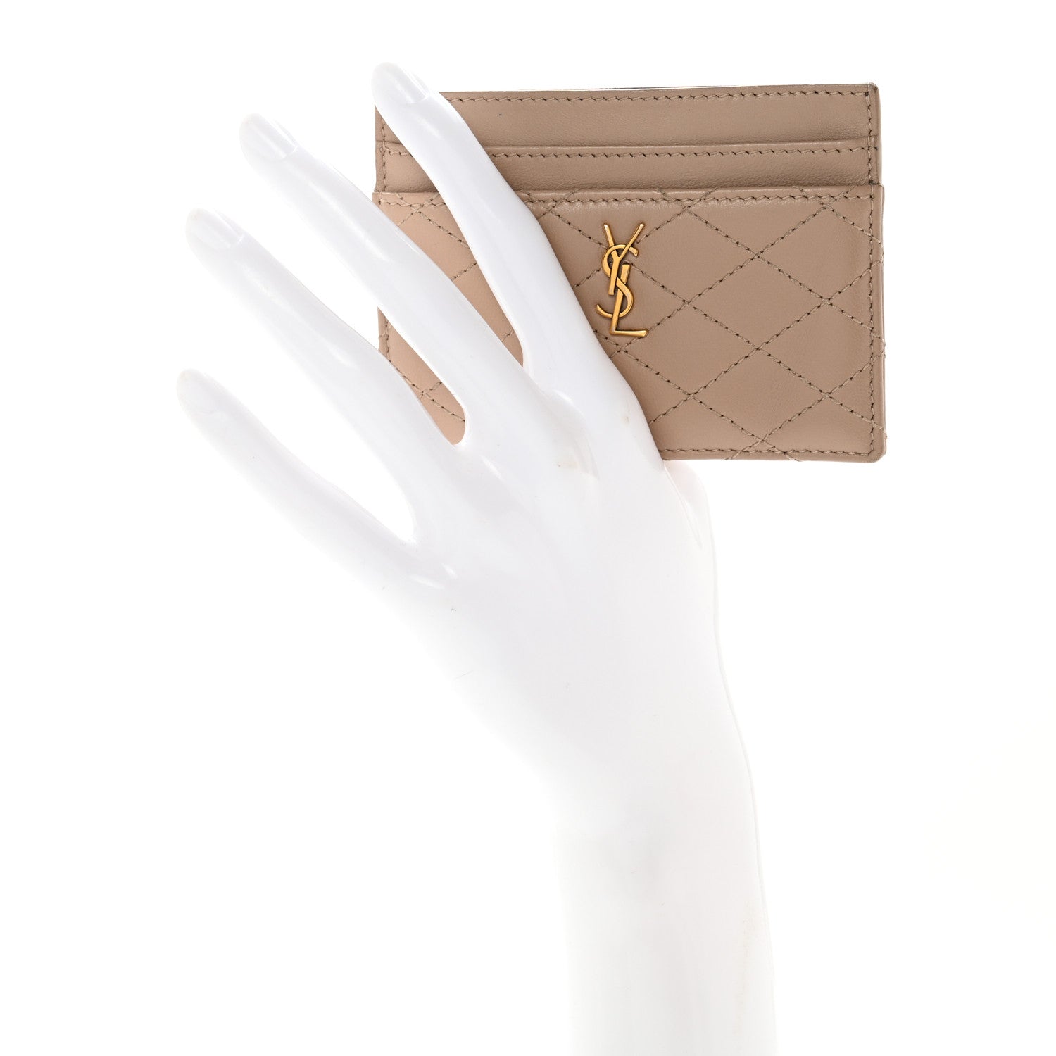 Saint Laurent Lambskin Quilted Gaby Card Case Dark Beige 2 of 12