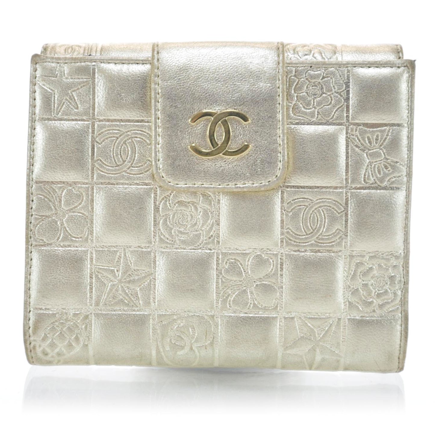 Lambskin Precious Symbols Compact Wallet Gold