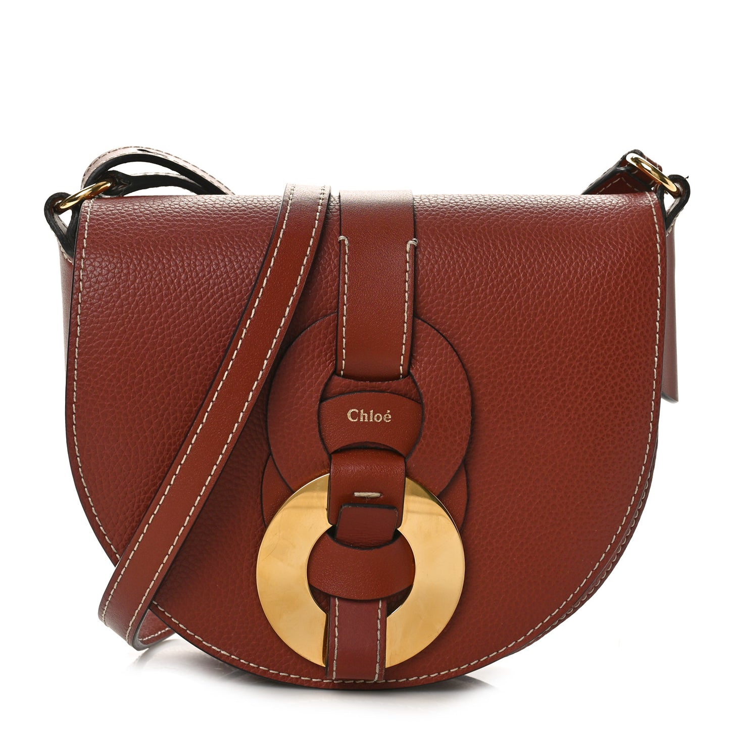 Grained Calfskin Small Darryl Saddle Crossbody Bag Sepia Brown