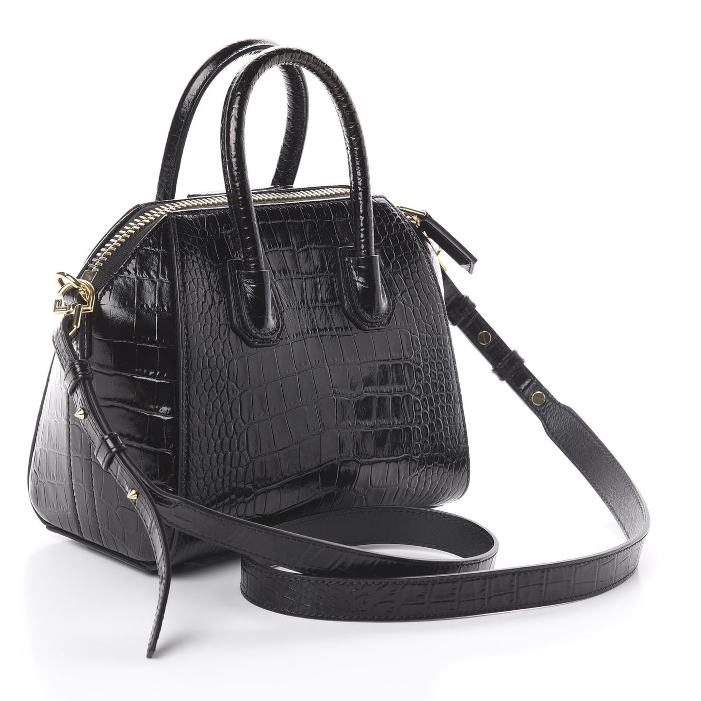 Calfskin Crocodile Embossed Mini Antigona Black