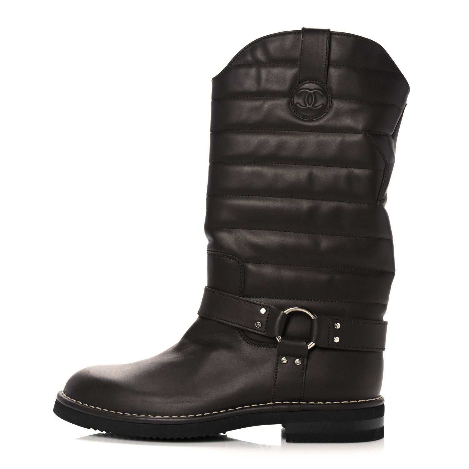 Chanel Calfskin Star Quilted Biker Boots 39.5 Brown 1 of 7