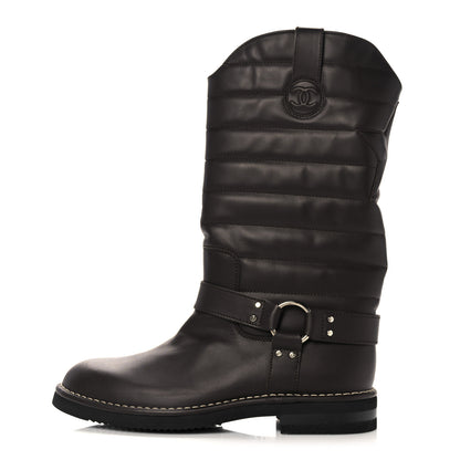 Chanel Calfskin Star Quilted Biker Boots 39.5 Brown 1 of 7