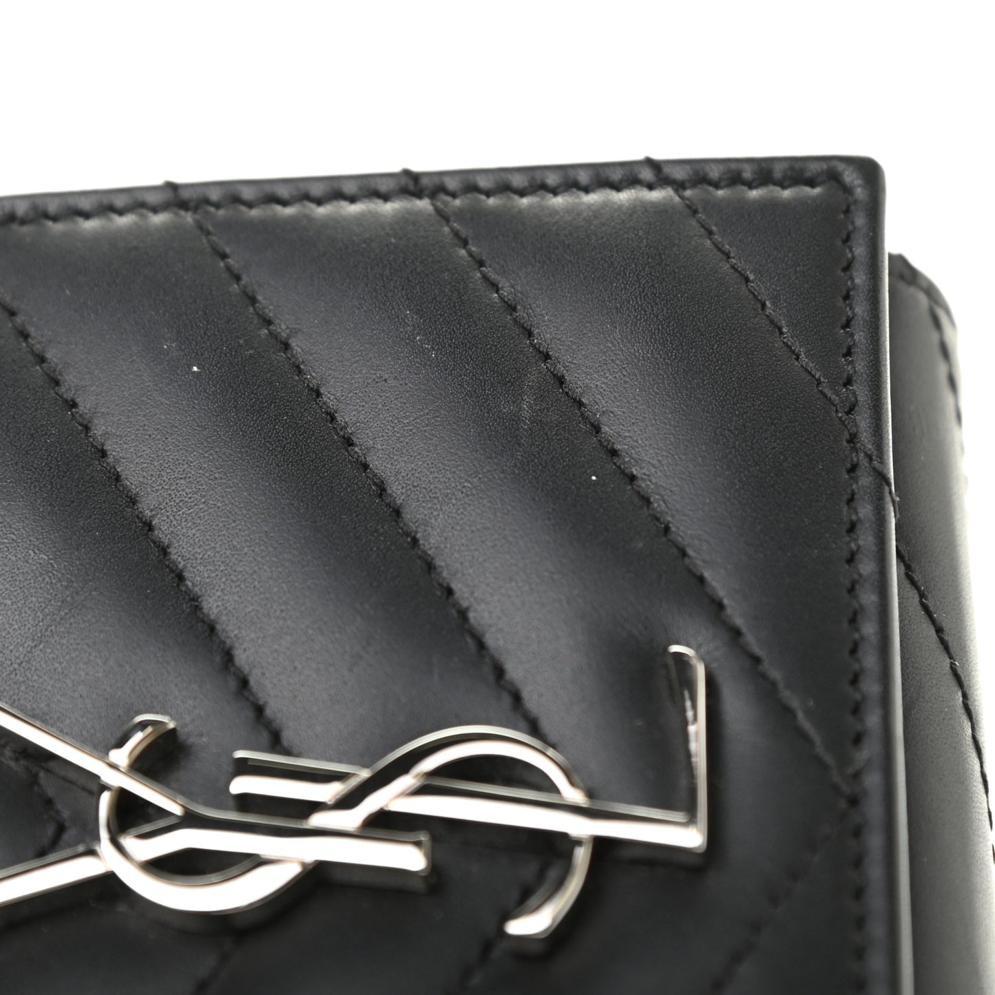 Lambskin Matelasse Chevron Small Monogram Wallet Black