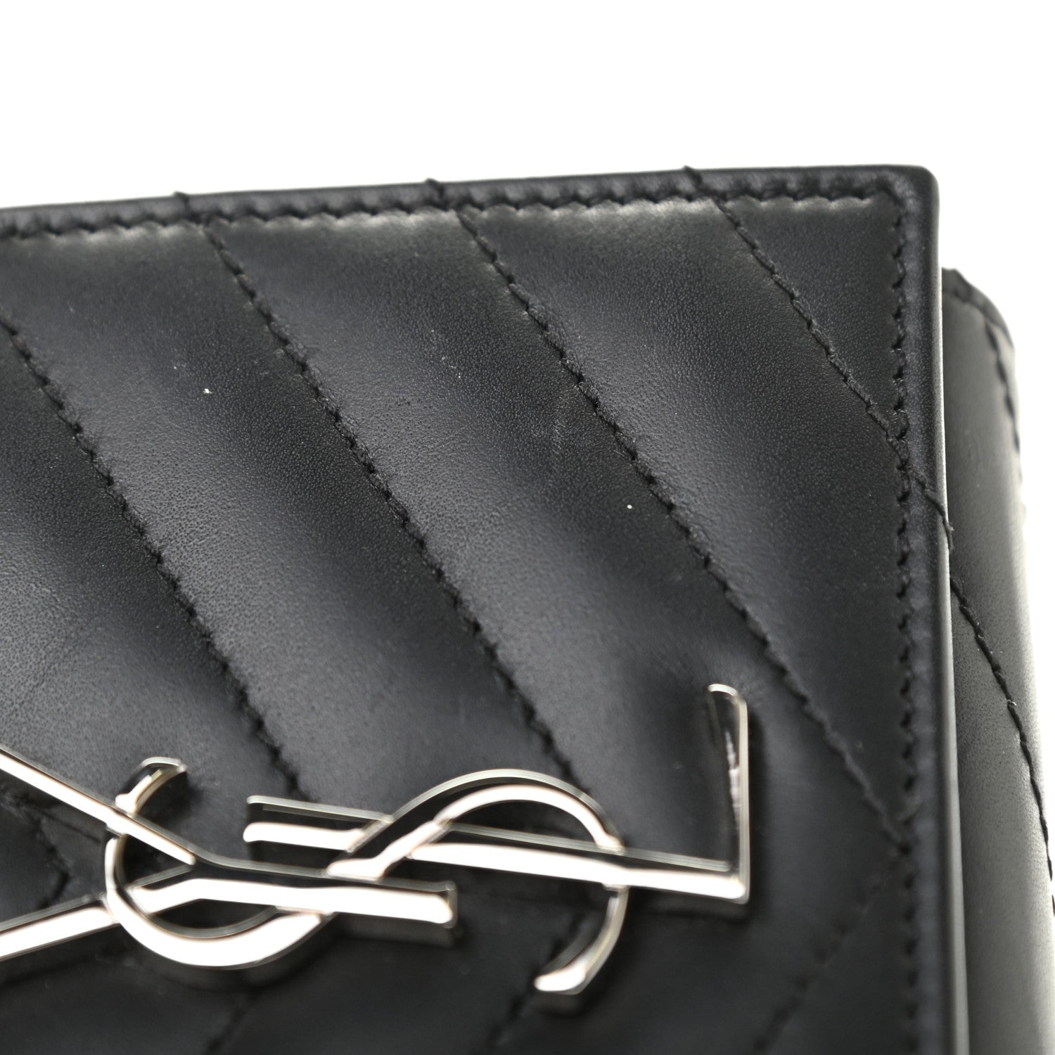 Saint Laurent Lambskin Matelasse Chevron Small Monogram Wallet Black 8 of 9