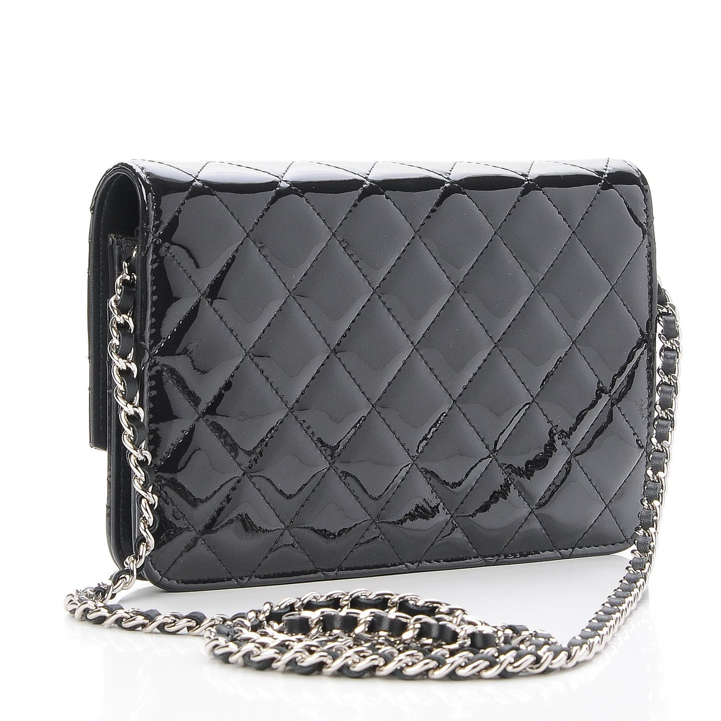 Patent Quilted Brilliant Wallet On Chain WOC Black