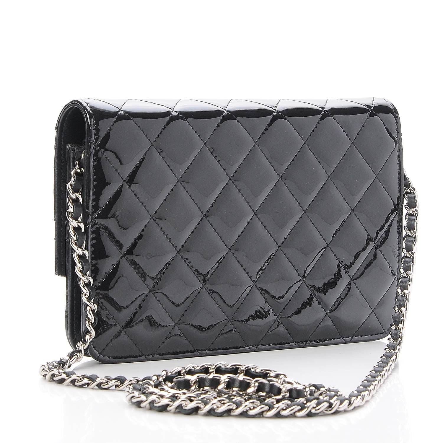 Chanel Patent Quilted Brilliant Wallet On Chain WOC Black 3 of 10