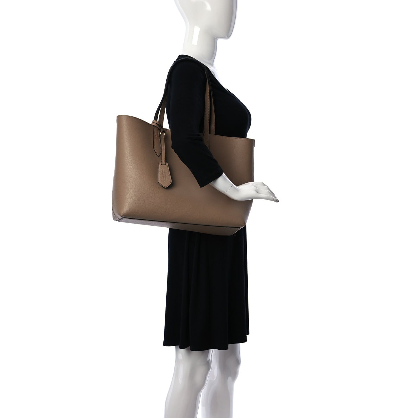 Grainy Calfskin Haymarket Check Small Reversible Tote Mid Camel
