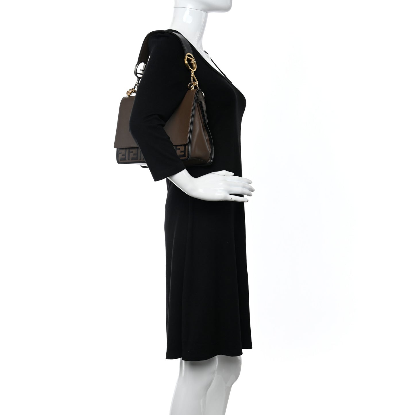 Vitello Century F is Fendi Bi-Color FF 1974 Embossed Kan I Shoulder Bag Maya Black