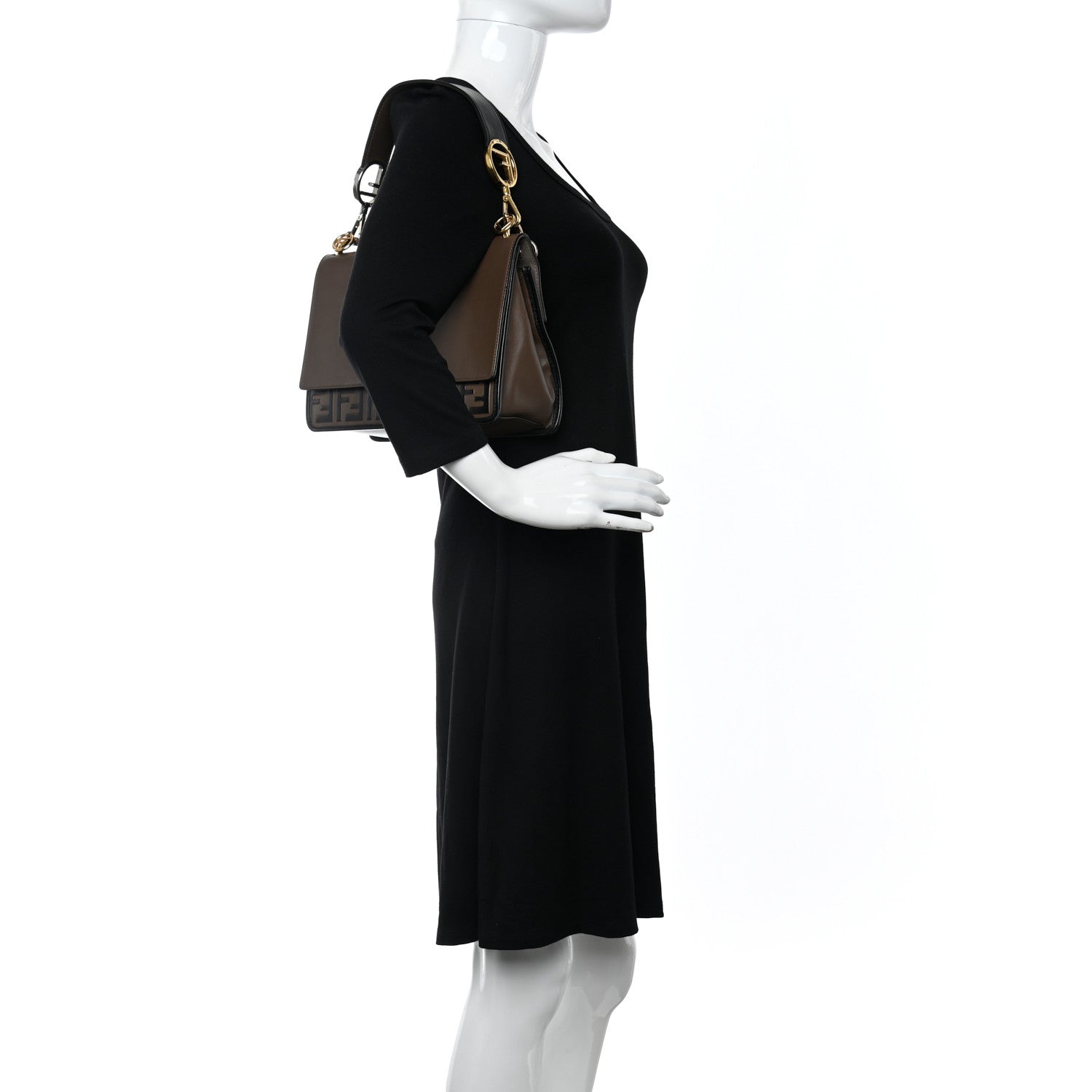 Fendi Vitello Century F is Fendi Bi-Color FF 1974 Embossed Kan I Shoulder Bag Maya Black 2 of 9