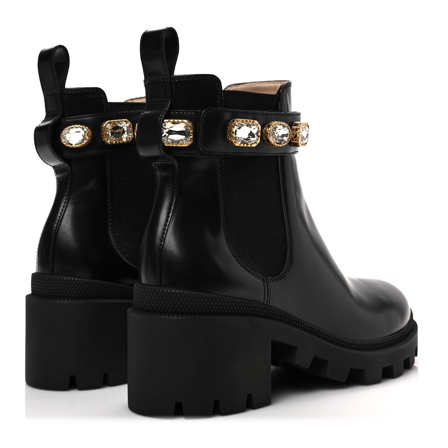 Gucci Calfskin Crystal GG Trip Chelsea Ankle Boots 35 Black 4 of 9