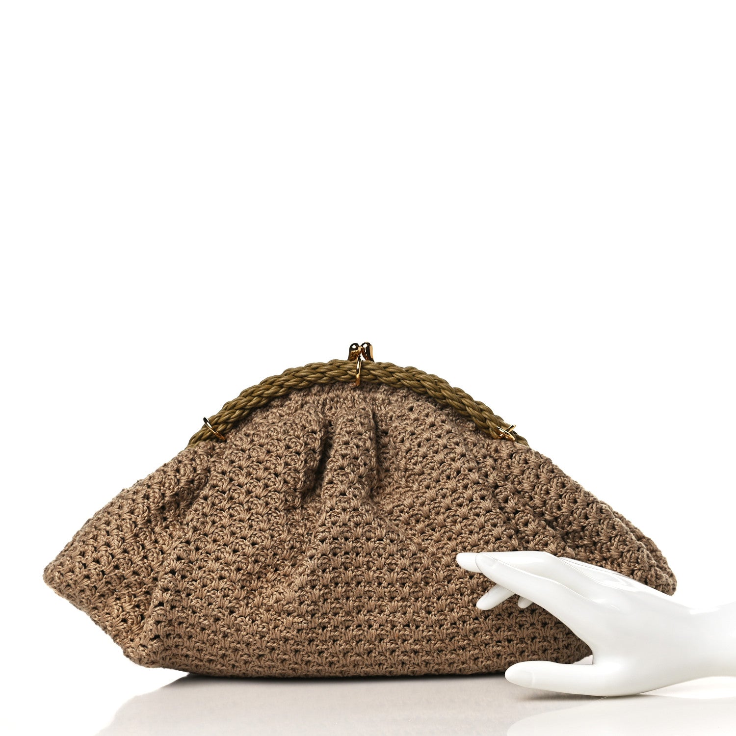Fendi Intreccio Macrame Braided Shell Clutch Sand 2 of 9