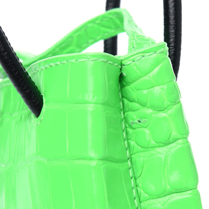 Balenciaga Shiny Calfskin Crocodile Embossed Logo Shopping Phone Holder Bag Fluo Green Black 11 of 14
