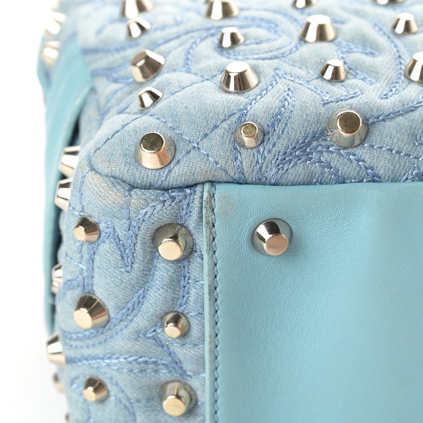 Denim Barocco Quilted Studded Vanitas Demetra Blue
