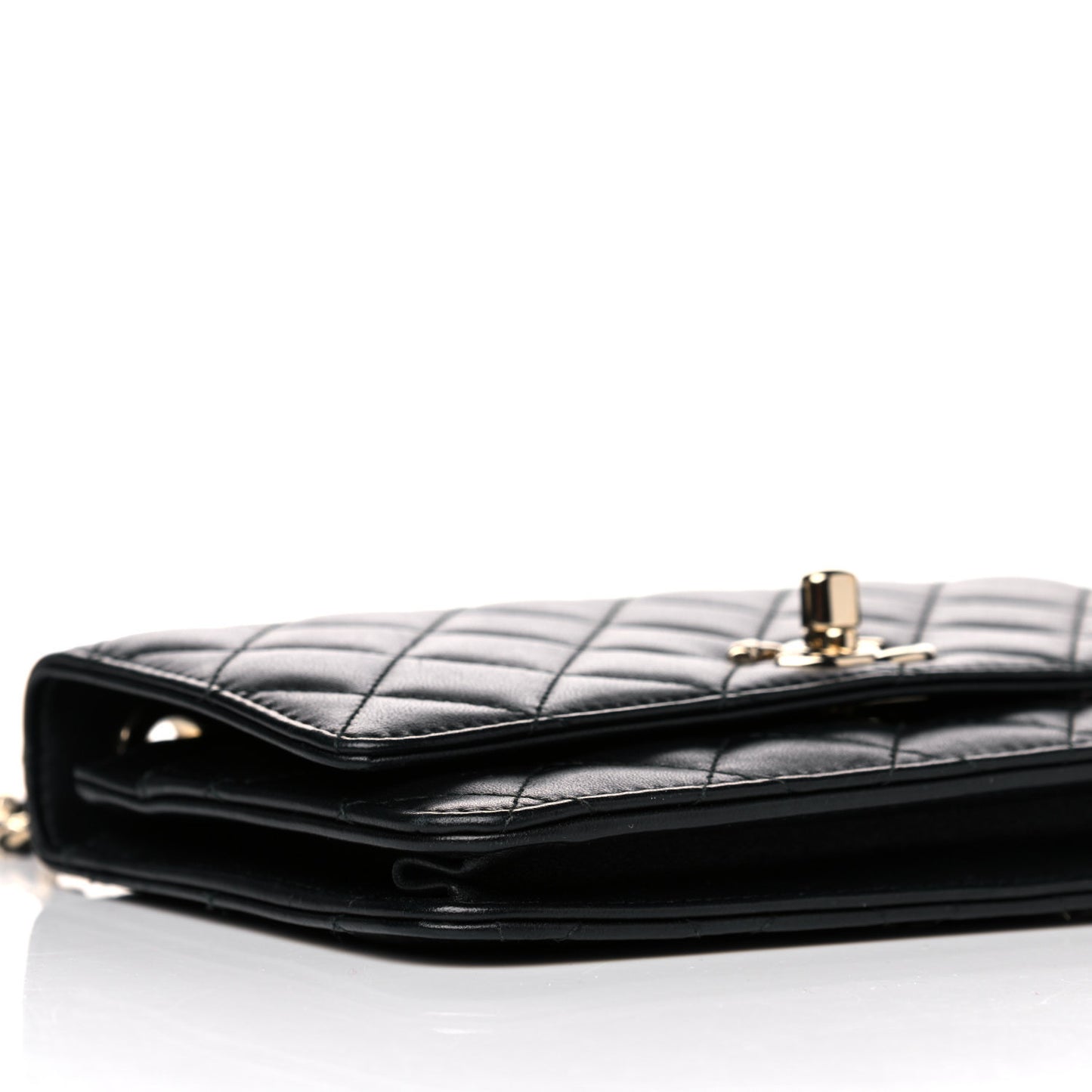 Lambskin Quilted Trendy CC Wallet On Chain WOC Black