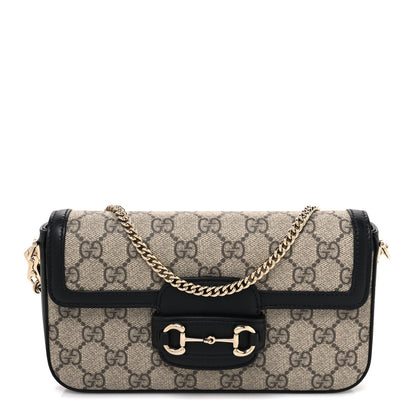 Gucci GG Supreme Monogram Azalea Calfskin Horsebit 1955 Mini Bag Beige Black 1 of 11