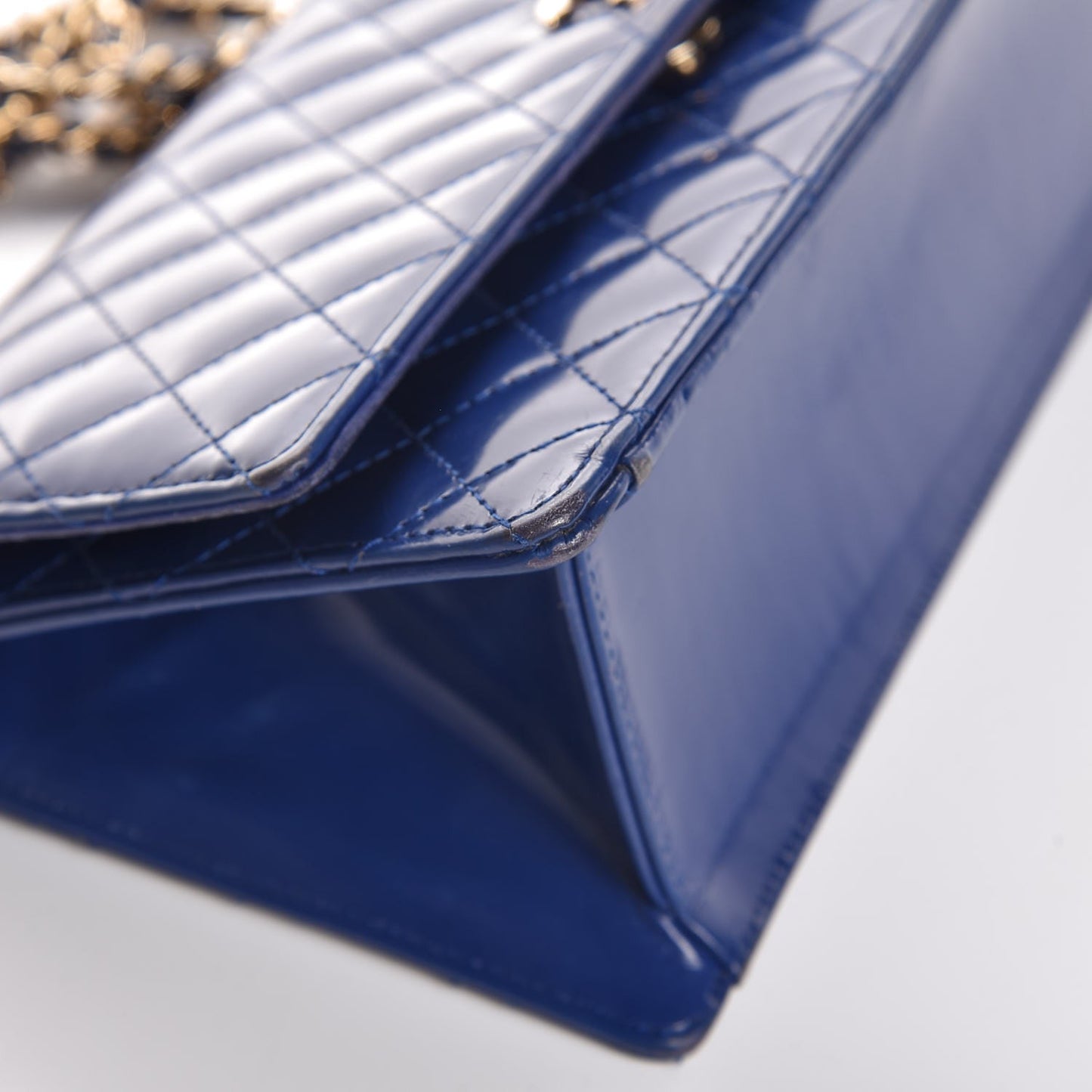 Glazed Calfskin Quilted East West Flap Blue