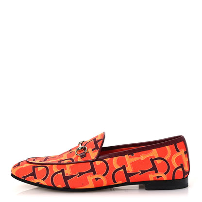 Gucci Betis Glamour Canvas Horsebit Print Womens Jordaan Loafers 39.5 Orange Red Rosso Ancora 1 of 11