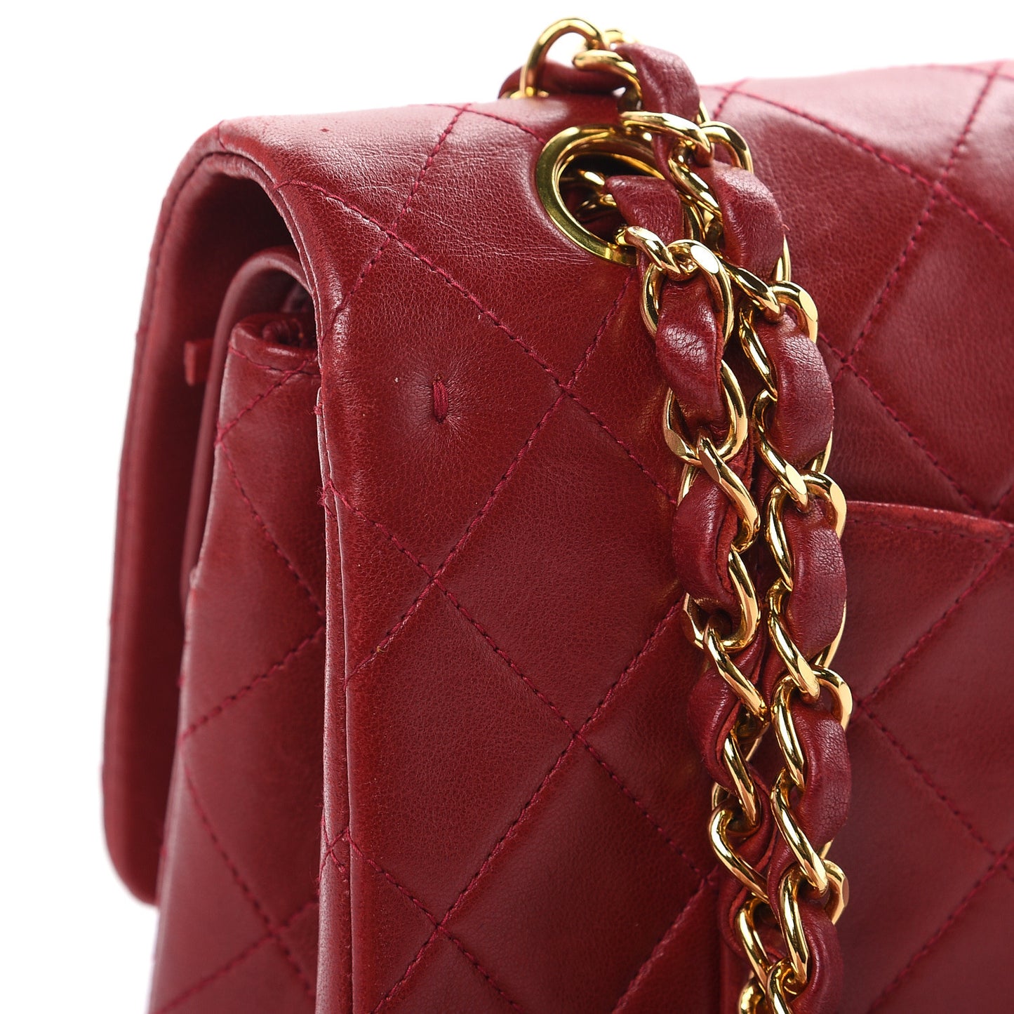 Lambskin Quilted Medium Double Flap Red