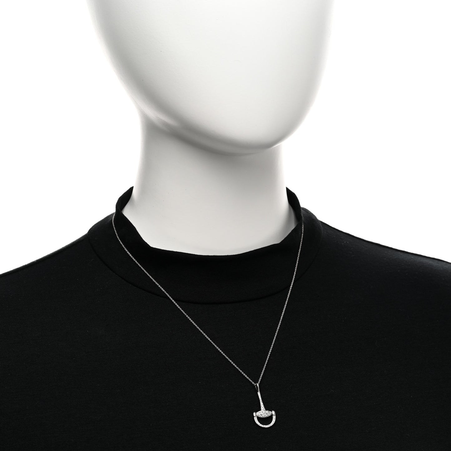 18K White Gold Diamond Stirrup Pendant Necklace