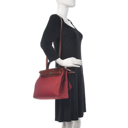 Hermes Vache Hunter Toile Herbag Zip 31 PM Rouge Grenat Rouge H 2 of 11