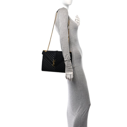 Saint Laurent Grain De Poudre Matelasse Chevron Large Monogram Satchel Black 2 of 9