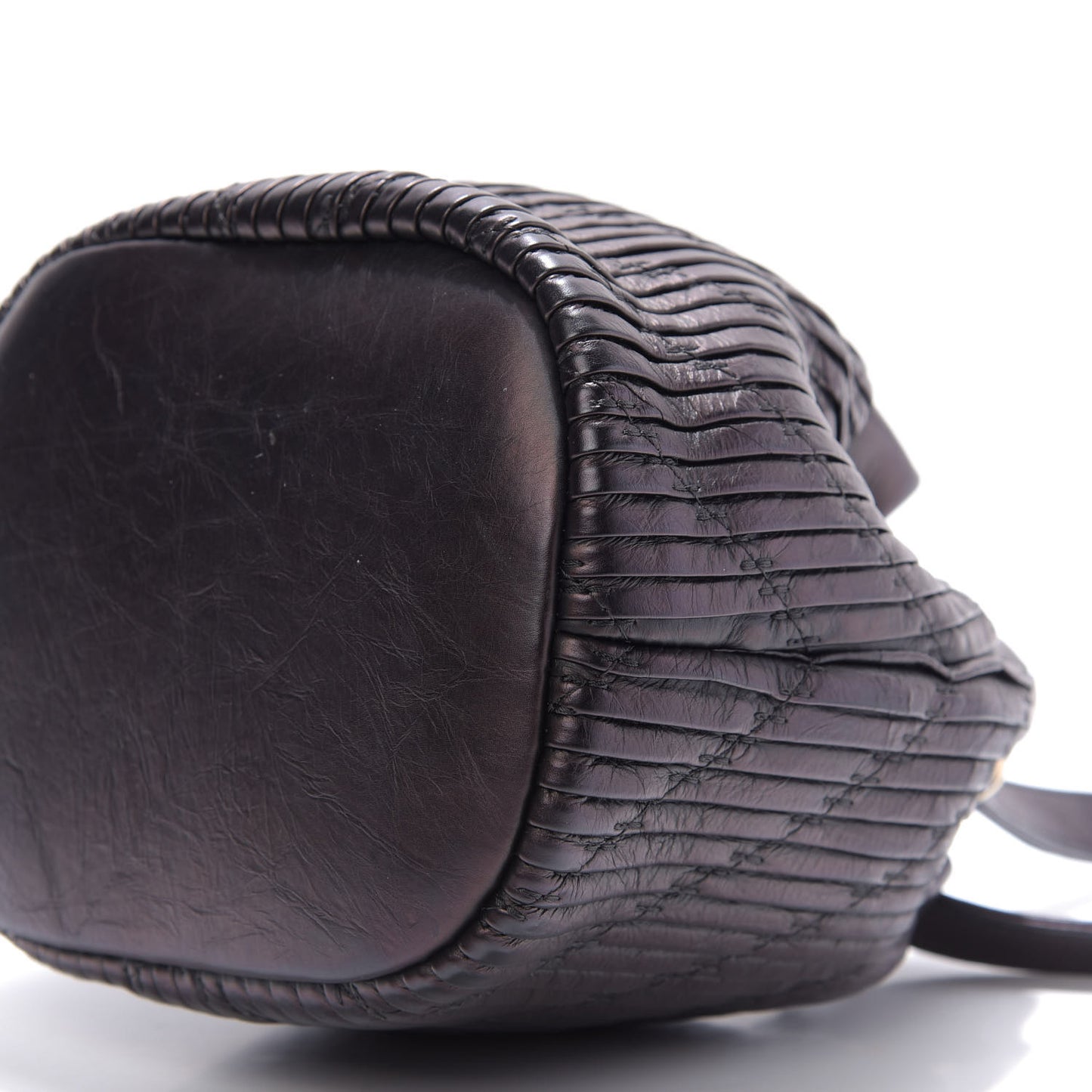 Iridescent Crumpled Calfskin Coco Pleats Small Drawstring Bag Black
