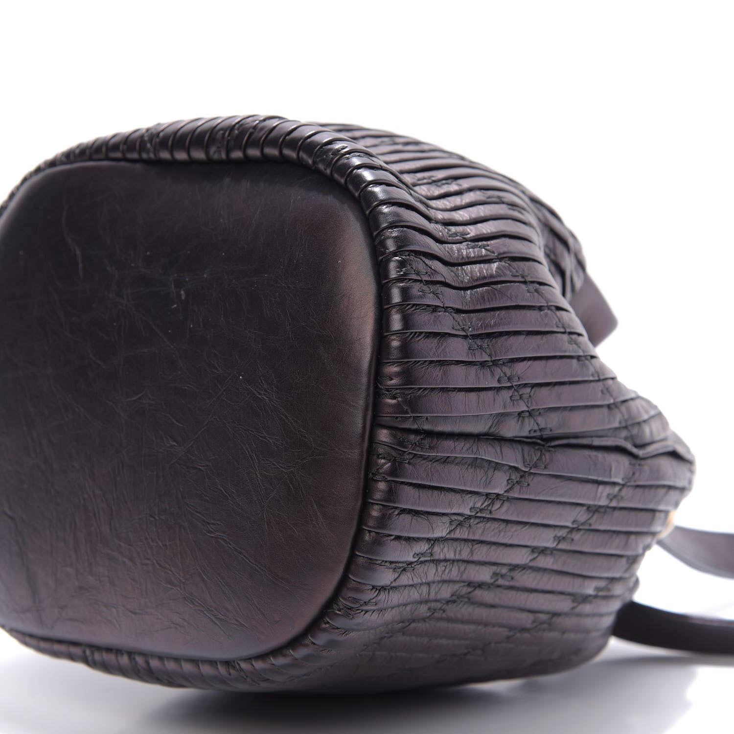 Chanel Iridescent Crumpled Calfskin Coco Pleats Small Drawstring Bag Black 7 of 9