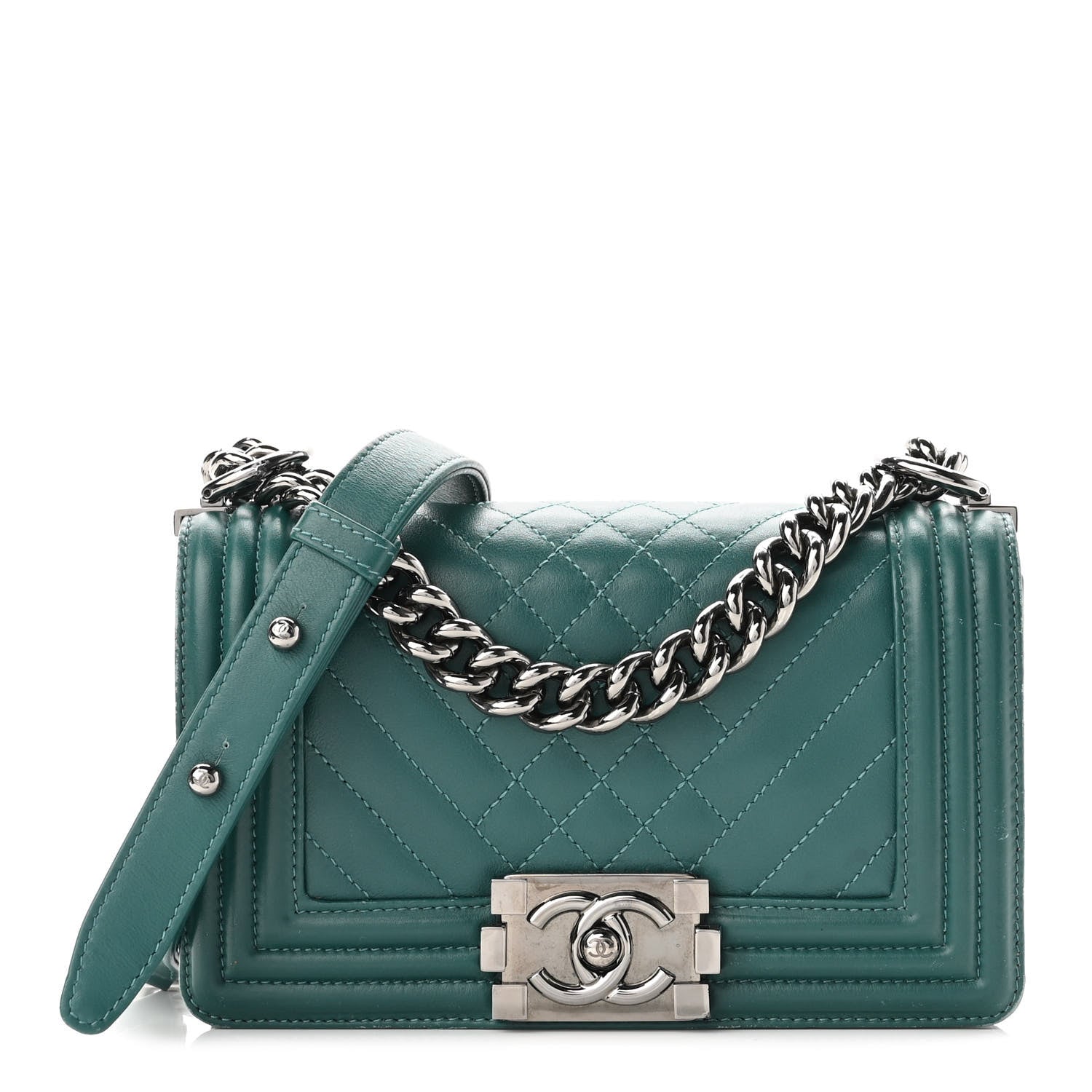 Chanel Lambskin Chevron Quilted Small Boy Flap Turquoise 1 of 12