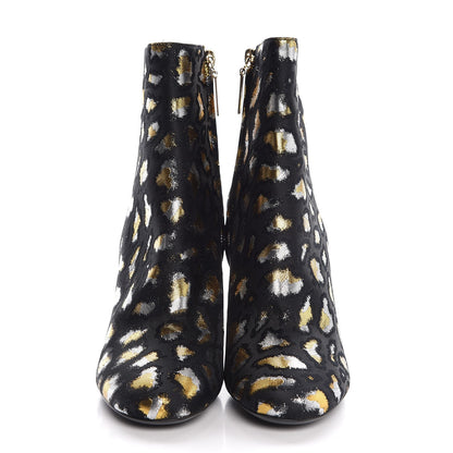 Saint Laurent Jacquard Leopard Loulou Ankle Boots 37 Oro 2 of 9