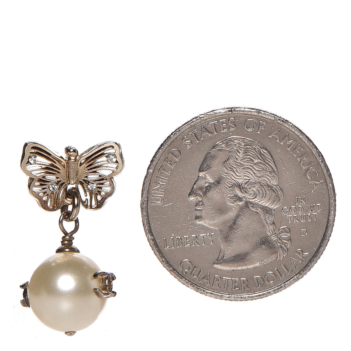Pearl Crystal CC Butterfly Drop Earrings Gold